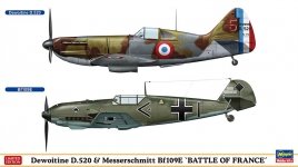 Hasegawa 02332 Dewoitine D.520 & Messerschmitt Bf109E “BATTLE OF FRANCE” (2 kits in the box) 1/72