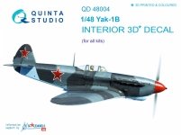 Quinta Studio QD48004 Yak-1B (late production) 3D-Printed & coloured Interior on decal pape (for all kits) 1/48