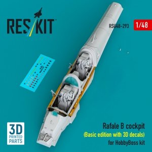 RESKIT RSU48-0293 Rafale B cockpit (Basic edition with 3D decals) for HobbyBoss kit (3D Printed) (1/48)