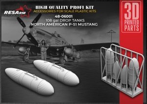 RESArm 48-06001 P-51 108 G - 108 gal outboard fuel tanks (3D resin printing) 1/48