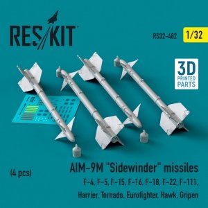 RESKIT RS32-0482 AIM-9M Sidewinder missiles (4 pcs) (3D Printed) 1/32