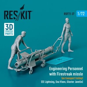 RESKIT RSF72-0037 Engineering Personnel with Firestreak misslle (on transport trolley) (EE Lightning, Sea Vixen, Gloster Javelin) (3D Printed) 1/72