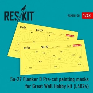 RESKIT RSM48-0020 SU-27 PRE-CUT PAINTING MASKS FOR GWH L4824 KIT 1/48