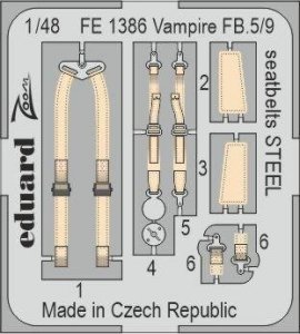 Eduard FE1386 Vampire FB.5/9 seatbelts STEEL Airfix 1/48