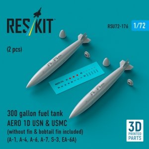 RESKIT RSU72-0176 300 gallon fuel tank AERO 1D USN & USMC (without fin & bobtail fin included) (2 pcs) (3D Printed) 1/72