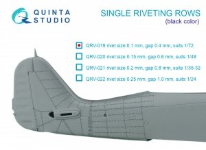 Quinta Studio QRV-019 Single riveting rows (rivet size 0.10 mm, gap 0.4 mm, suits 1/72 scale), Black color, total length 6.7 m/22 ft