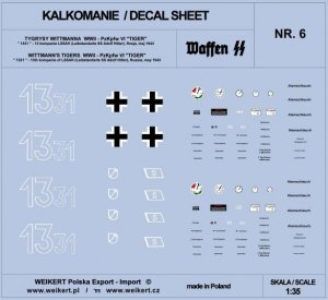 Weikert Decals DEC206 TIGER I - czołg 1331 - 13 kompania LSSAH, Rosja, maj 1943 - vol.6 1/35