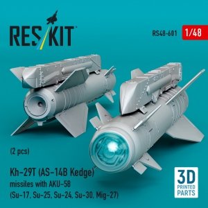 RESKIT RS48-0601 Kh-29T (AS-14B Kedge) missiles with AKU-58 (2 pcs) (Su-17, Su-25, Su-24, Su-30, Mig-27) (3D Printed) (1/48)