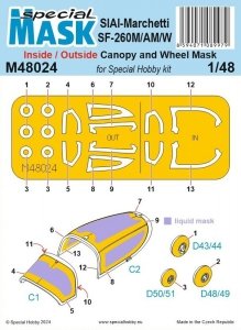 Special Hobby M48024 SIAI-Marchetti SF-260M/AM/W Inside/Outside Canopy And Wheel Mask (For Special Hobby Kit) 1/48