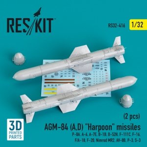RESKIT RS32-0416 AGM-84 (A,D) HARPOON MISSILES (2 PCS) (3D PRINTED) 1/32