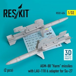 RESKIT RS32-0424 AGM-88 HARM MISSILES WITH LAU-118 & ADAPTER FOR SU-27 (2 PCS) 1/32