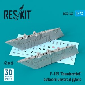 RESKIT RS72-0443 F-105 THUNDERCHIEF OUTBOARD UNIVERSAL PYLONS (2 PCS) (3D PRINTED) 1/72