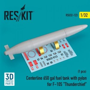 RESKIT RSU32-0123 CENTERLINE 650 GAL FUEL TANK WITH PYLONS FOR F-105 THUNDERCHIEF (1 PCS) (3D PRINTED) 1/32