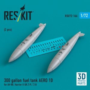 RESKIT RSU72-0166 300 gallon fuel tank AERO 1D for AV-8B, Harrier II GR.7/9, T.10 (2 pcs) (3D Printed) 1/72