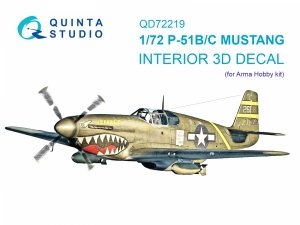 Quinta Studio QD72219 P-51B/P-51C Mustang 3D-Printed & coloured Interior on decal paper (Arma Hobby) 1/72