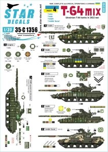 Star Decals 35-C1356 War in Ukraine #4 Ukrainian T-64 mix in 2022 war. T-64A, T-64B, T-64BV and T-64BM 'Bulat'. Plus generic insignias 1/35