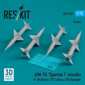 RESKIT RS72-0454 AIM-7A Sparrow I missiles (4 pcs) (3D Printed) 1/72