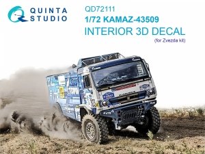 Quinta Studio QD72111 KAMAZ-43509 3D-Printed & coloured Interior on decal paper (Zvezda) 1/72