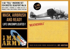 1 Man Army 48KIT008 Full Masking Set Bristol Beaufort Mk.IA (ICM) 1/48