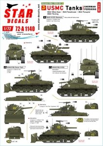 Star Decals 72-A1140 Korean War 1950-53 # 1. USMC Tanks. Sherman and Pershing. 1/72