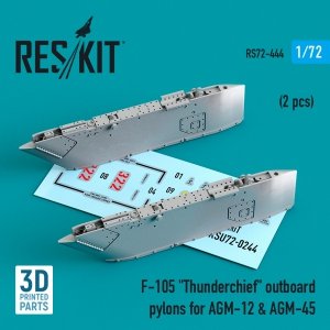 RESKIT RS72-0444 F-105 THUNDERCHIEF OUTBOARD AGM-12 & AGM-45 PYLONS (2 PCS) (3D PRINTED) 1/72