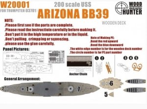 Wood Hunter W20001 USS Battleship Arizona BB-39 Wooden Deck (for Trumpeter kit 03701) 1/200