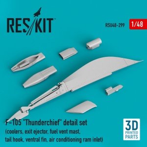 RESKIT RSU48-0299 F-105 THUNDERCHIEF DETAIL SET (COOLERS, EXIT EJECTOR, FUEL VENT MAST, TAIL HOOK,VENTRAL FIN, AIR CONDITIONING RAM INLET) (3D PRINTED) 1/48