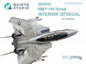 Quinta Studio QD32032 F-14A 3D-Printed & coloured Interior on decal paper (for Tamiya kit) 1/32