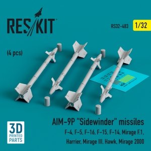 RESKIT RS32-0483 AIM-9P Sidewinder missiles (4 pcs) (3D Printed) 1/32
