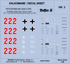 Weikert Decals DEC202 TIGER I - czołg 222 - 101 batalion czołgów ciężkich SS, Normandia, czerwiec 1944 - vol.2 1/35