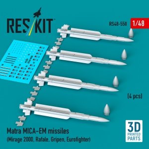 RESKIT RS48-0550 Matra MICA-EM missiles (4 pcs) (3D Printed) 1/48