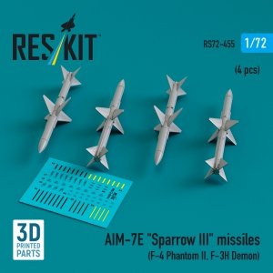 RESKIT RS72-0455 AIM-7E Sparrow III missiles (4 pcs) (3D Printed) 1/72