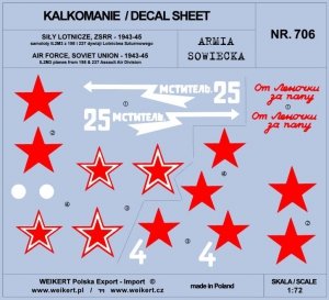 Weikert Decals DEC706 Armia sowiecka - samoloty IŁ2M3 z 198 & 237 dywizji Lotnictwa Szturmowego 1/72