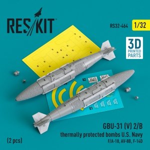 RESKIT RS32-0464 GBU-31 (V) 2/B thermally protected bombs U.S. Navy (2 pcs) (3D Printed) 1/32