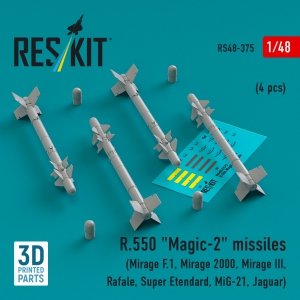RESKIT RS48-0375 R.550 Magic-2 missiles (4 pcs) (3D Printed) 1/48