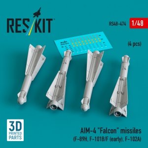 RESKIT RS48-0474 AIM-4 Falcon missiles (4 pcs) (3D Printed) 1/48