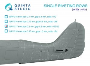 Quinta Studio QRV-017 Single riveting rows (rivet size 0.20 mm, gap 0.8 mm, suits 1/32 scale), White color, total length 5,8 m/19 ft