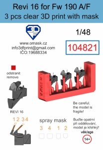 Omask 104821 Revi 16 for Fw 190 A/F Clear 3D Print (3 pcs) 1/48