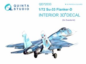 Quinta Studio QD72033 Su-33 3D-Printed & coloured Interior on decal paper (Zvezda) 1/72