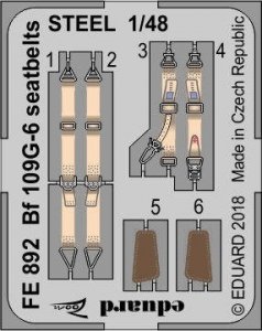 Eduard FE892 Bf 109G-6 seatbelts STEEL TAMIYA 1/48