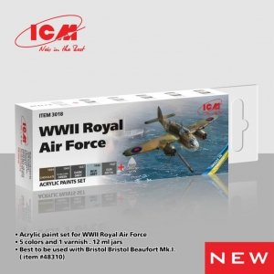 ICM 3018 Acrylic paint set for WWII Royal Air Force 5x12ml