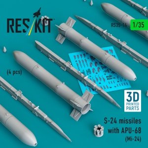 RESKIT RS35-0014 S-24 missiles with APU-68 (4 pcs) (Mi-24) (3D Printed) (1/35)