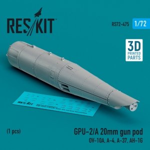 RESKIT RS72-0475 GPU-2/A 20mm gun pod (1 pcs) (3D Printed) 1/72