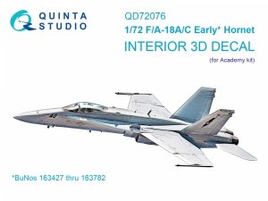 Quinta Studio QD72076 F/A-18A/C early 3D-Printed & coloured Interior on decal paper (Academy) 1/72