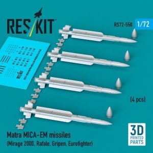 RESKIT RS72-0550 Matra MICA-EM missiles (4 pcs) (3D Printed) 1/72