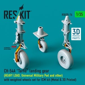 RESKIT RSU35-0076 CH-54A Tarhe landing gear (HEAVY LOAD, Universal Military Pod and other) with weighted wheels set for ICM kit (Metal & 3D Printed) (1/35)