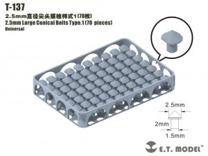 E.T. Model T-137 2.5mm Large Conical Bolts Type.1 70 pieces