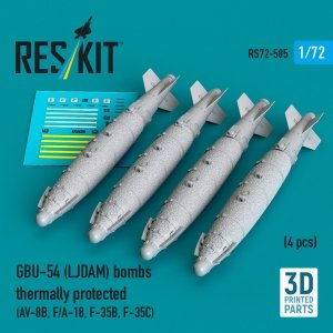 RESKIT RS72-0505 GBU-54 (LJDAM) bombs thermally protected (4 pcs) (AV-8B, F/A-18A-F, F-35B, F-35C) (3D Printed) (1/72)