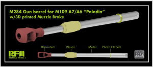 Rye Field Model 2084 M284 Gun Barrel for M109 A7/A6 Paladin w/ 3D Printed Muzzle Brake 1/35