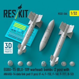 RESKIT RS32-0564 EGBU-15 (BLU-109 warhead) bombs (2 pcs) with AN/AXQ-14 data link pod (1 pcs) (3D Printed) 1/32